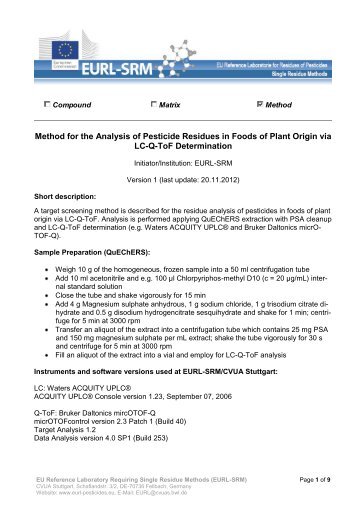 Method for the Analysis of Pesticide Residues in Foods of Plant ...