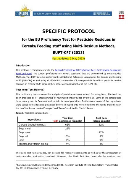 Specific protocol - EURL | Residues of Pesticides