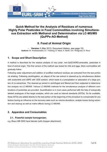 QuPPe-AO - EURL | Residues of Pesticides