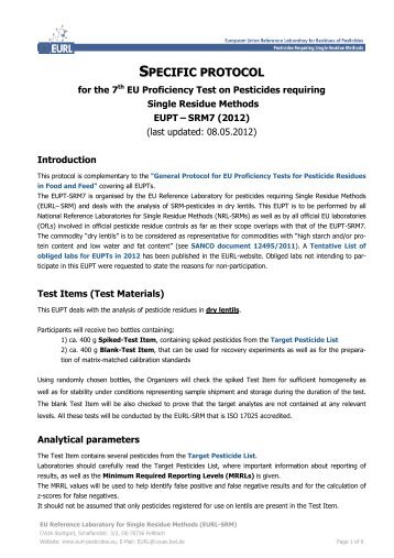 Specific Protocol - EURL | Residues of Pesticides