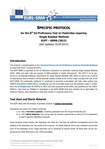 EUPT-SRM8 Specific Protocol - EURL | Residues of Pesticides