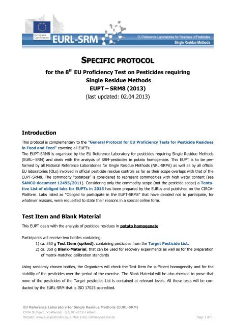 EUPT-SRM8 Specific Protocol - EURL | Residues of Pesticides
