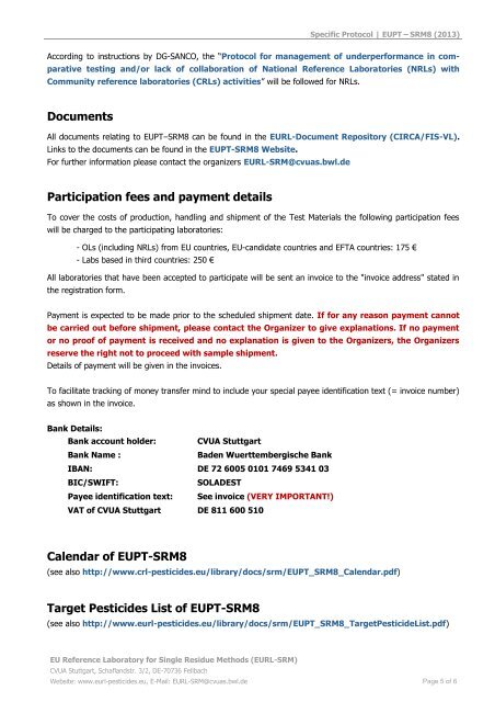 EUPT-SRM8 Specific Protocol - EURL | Residues of Pesticides