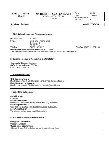 SICHERHEITSDATENBLATT - Euro OTC Pharma