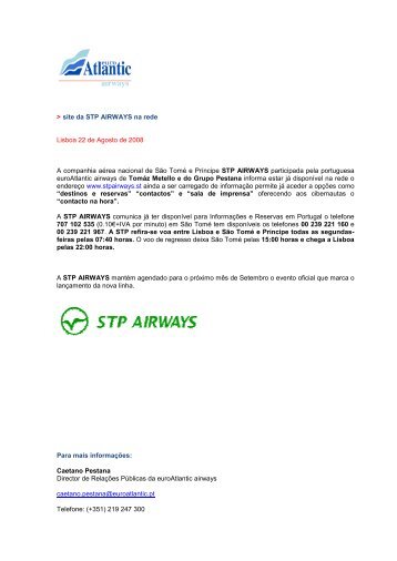 site da STP AIRWAYS na rede - Euro Atlantic Airways