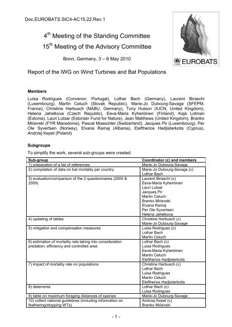 4 Meeting of the Standing Committee 15 Meeting of the ... - Eurobats