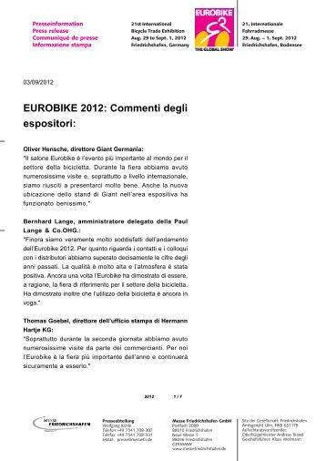 Informazioni stampa PDF - Eurobike