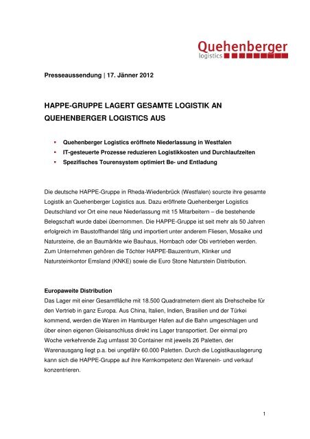 HAPPE-GRUPPE LAGERT GESAMTE LOGISTIK AN ...