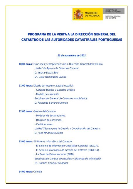 programa de la visita a la dirección general del catastro de las ...