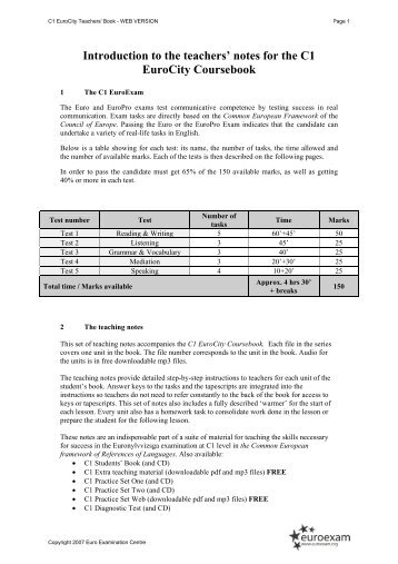 Introduction to the teachers' notes for the C1 EuroCity ... - Euroexam