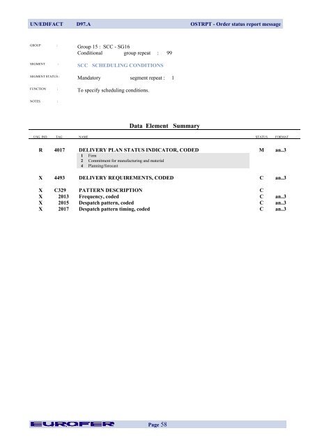 OSTRPT Order Status Report Message - Eurofer