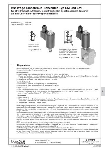 2/2-Wege-Einschraub-Sitzventile Typ EM und EMP - Eurofluid