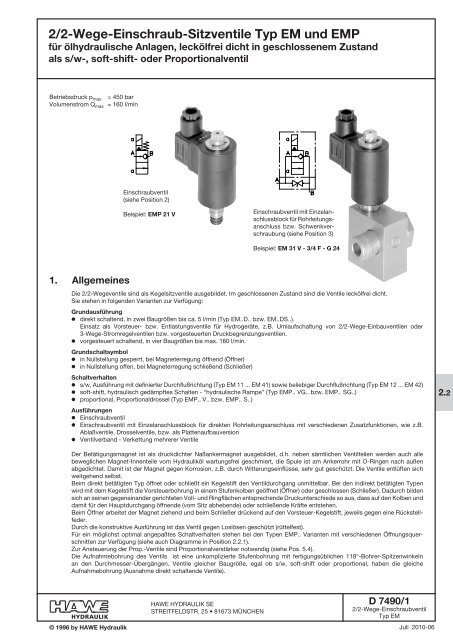 2/2-Wege-Einschraub-Sitzventile Typ EM und EMP - Eurofluid