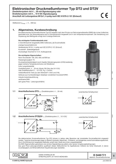 Elektronischer Druckmeßumformer Typ DT2 und DT2V - Eurofluid