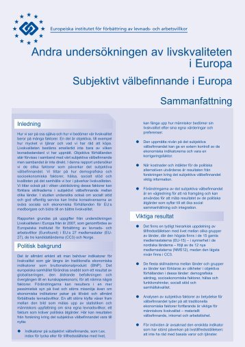 Subjektivt välbefinnande i Europa - Eurofound - Europa