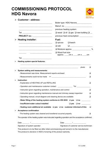 COMMISSIONING PROTOCOL HDG Navora - Euroheat