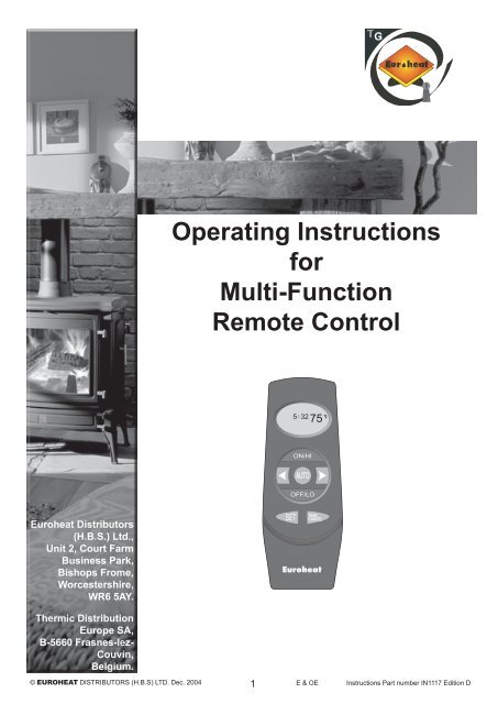 IN1117 Operating Remote Control Multi-function - Euroheat