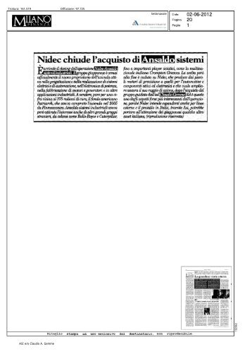 ASI: completata acquisizione da parte di Nidec Corporation