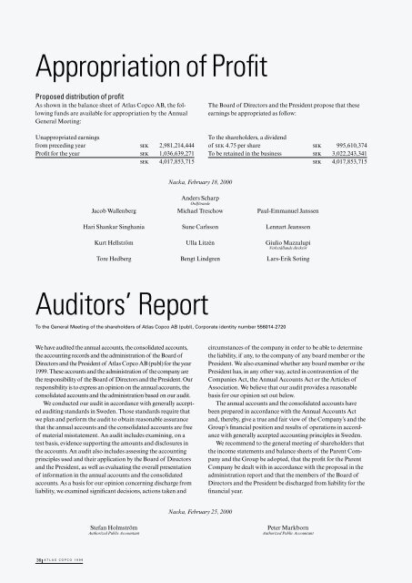 Atlas Copco - Annual Report 1999