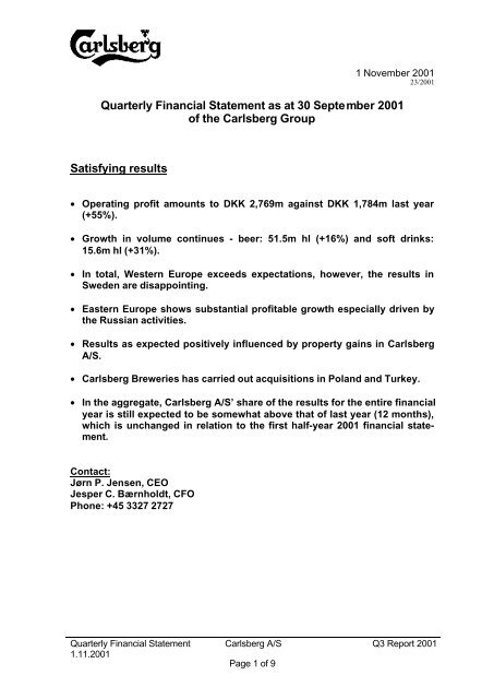 Quarterly Financial Statement as at 30 September 2001 ... - Euroland