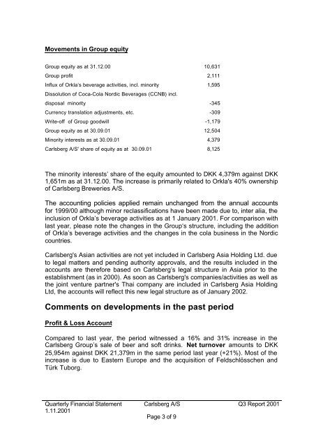 Quarterly Financial Statement as at 30 September 2001 ... - Euroland