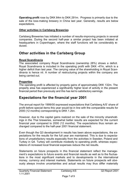 Quarterly Financial Statement as at 30 September 2001 ... - Euroland