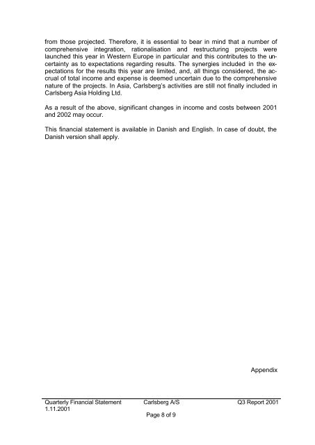 Quarterly Financial Statement as at 30 September 2001 ... - Euroland