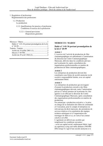 MOROCCO / MAROC Dahir n° 1-01-36 portant promulgation de la ...