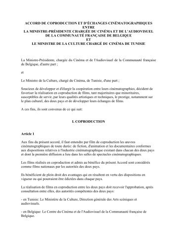 accord de coproduction et d'échanges cinématographiques entre la ...