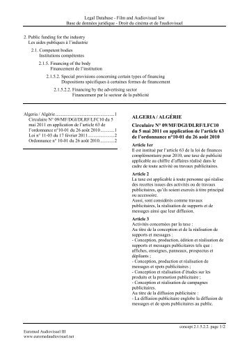 ALGERIA / ALGÉRIE Circulaire N° 09/MF/DGI/DLRF/LFC10 du 5 ...