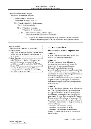 ALGERIA / ALGÉRIE Ordonnance n° 03-05 du 19 juillet 2003