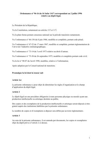 Ordonnance n° 96-16 du 16 Safar 1417 correspondant au 2 juillet ...