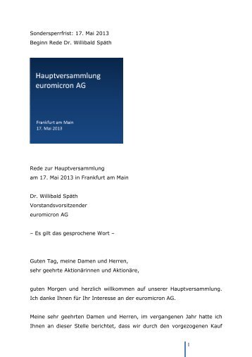 Rede des Vorstandsvorsitzenden (PDF) - euromicron AG