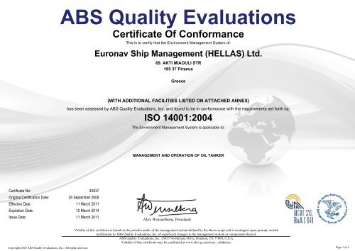 (Hellas) Ltd. - ISO 14001:2004 Certificate - Euronav.com