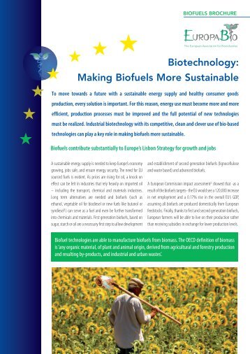 Biotechnology: Making Biofuels More Sustainable - Europabio