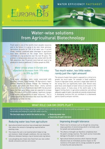 Water wise solutions from agricultural biotechnology - Europabio