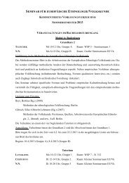 SEMINAR FÜR EUROPÄISCHE ETHNOLOGIE/VOLKSKUNDE