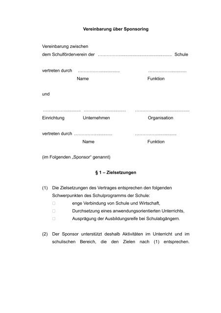 Vereinbarung Uber Sponsoring Vereinbarung Zwischen Dem