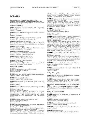 Fourth legislative term European Parliament - Indexes of debates ...