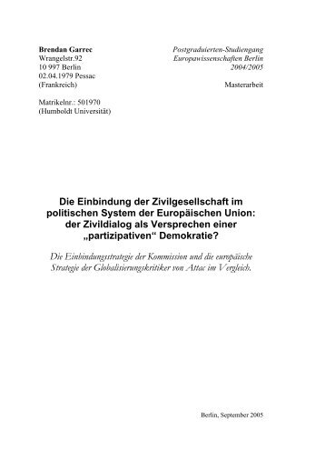 Der Zivildialog zwischen zivilgesellschaftlichen Organisationen und ...