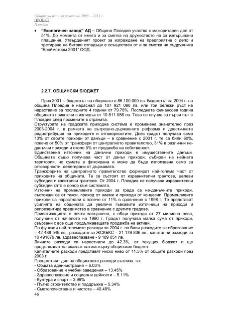 ОБЩИНСКИ ПЛАН ЗА РАЗВИТИЕ НА ПЛОВДИВ 2005 – 2013 г.