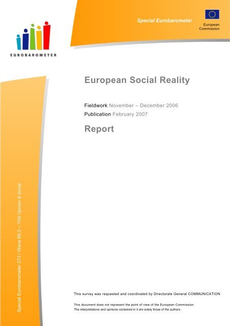 Special Eurobarometer 'European social reality'