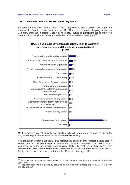 Special Eurobarometer 'European social reality'