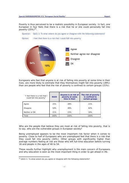 Special Eurobarometer 'European social reality'