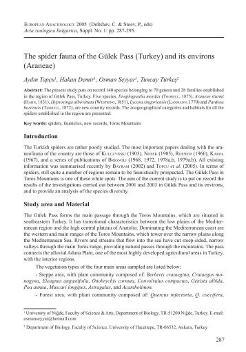 The spider fauna of the Gülek Pass (Turkey) - European Society of ...