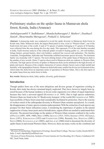 Preliminary studies on the spider fauna in Mannavan shola forest ...