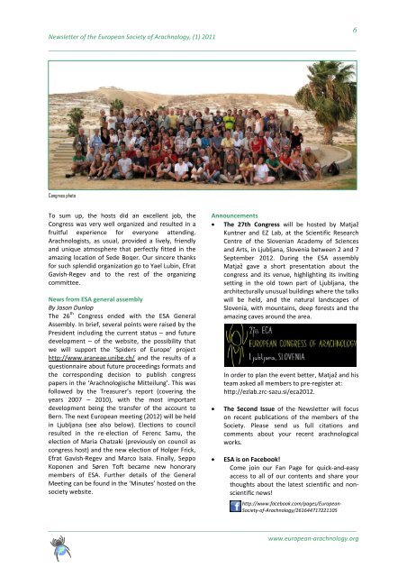 Newsletter 1 - European Society of Arachnology