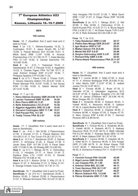 ECHU23 - Ostrava 2011 - Statistics Handbook - European Athletics