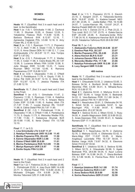 ECHU23 - Ostrava 2011 - Statistics Handbook - European Athletics