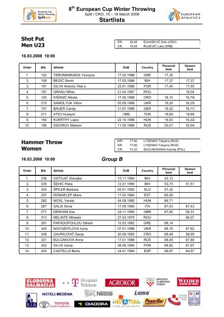 STARTLISTS - European Athletic Association